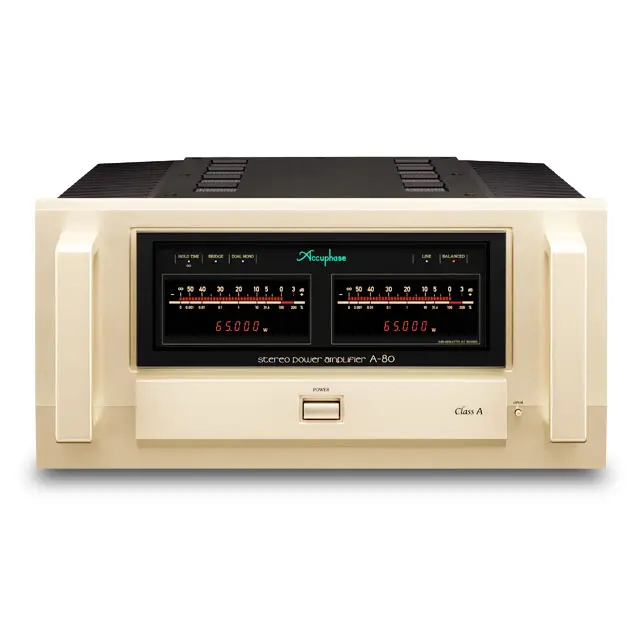 ACCUPHASE A-80 CLASS-A 65W/ch STEREO POWER AMPLIFIER | VINYL SOUND USA The A-80 is a Class A power amplifier developed as a stereo amplifier version of our 50th anniversary A-300 model. Optimizing the 10-parallel push-pull power MOS-FETs in the output stage produces an output power of 65 W into 8 ohms, 130 W into 4 ohms, 260 W into 2 ohms, and 520 W into 1 ohm.