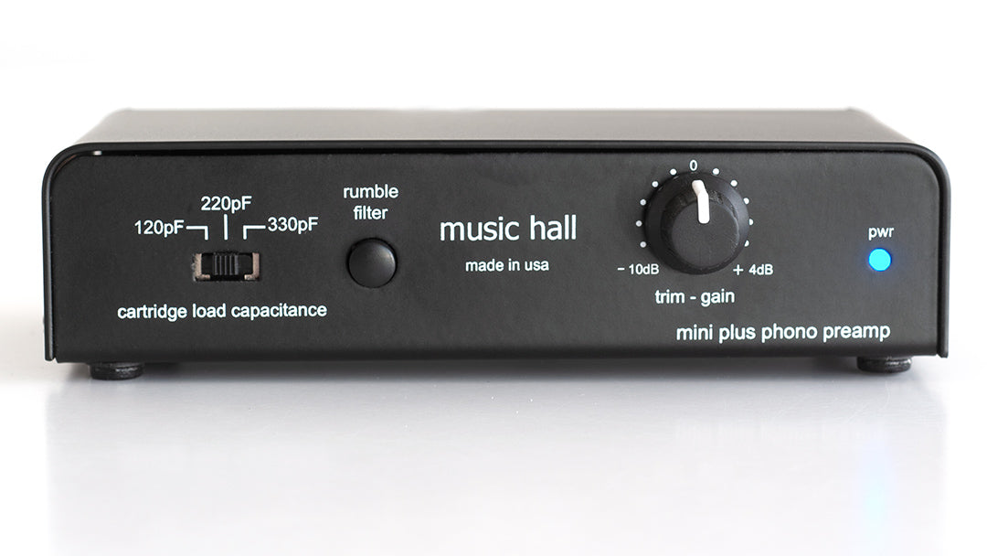 Phono preamplifier for mm and high-output mc cartridges Perfect solution The music hall mini plus phono pre-amp is a perfect solution for attaching a turntable to today’s audio equipment. It’s a low-noise, high quality phono pre-amp designed to work with moving-magnet and high-output moving-coil cartridges.