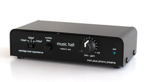 Phono preamplifier for mm and high-output mc cartridges Perfect solution The music hall mini plus phono pre-amp is a perfect solution for attaching a turntable to today’s audio equipment. It’s a low-noise, high quality phono pre-amp designed to work with moving-magnet and high-output moving-coil cartridges.