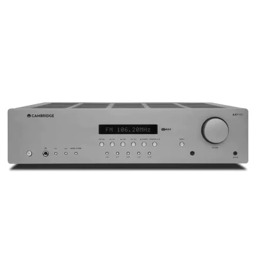 CAMBRIDGE AXR100 FM/AM STEREO RECEIVER | VINYL SOUND The most powerful amplifier in the AX range offers a massive 100 watts per channel, a dedicated subwoofer speaker output for improving bass and two sets of speaker outputs. It also features analogue inputs, digital inputs, a phono stage, an FM/AM receiver with RDS and a 3.5mm input.
