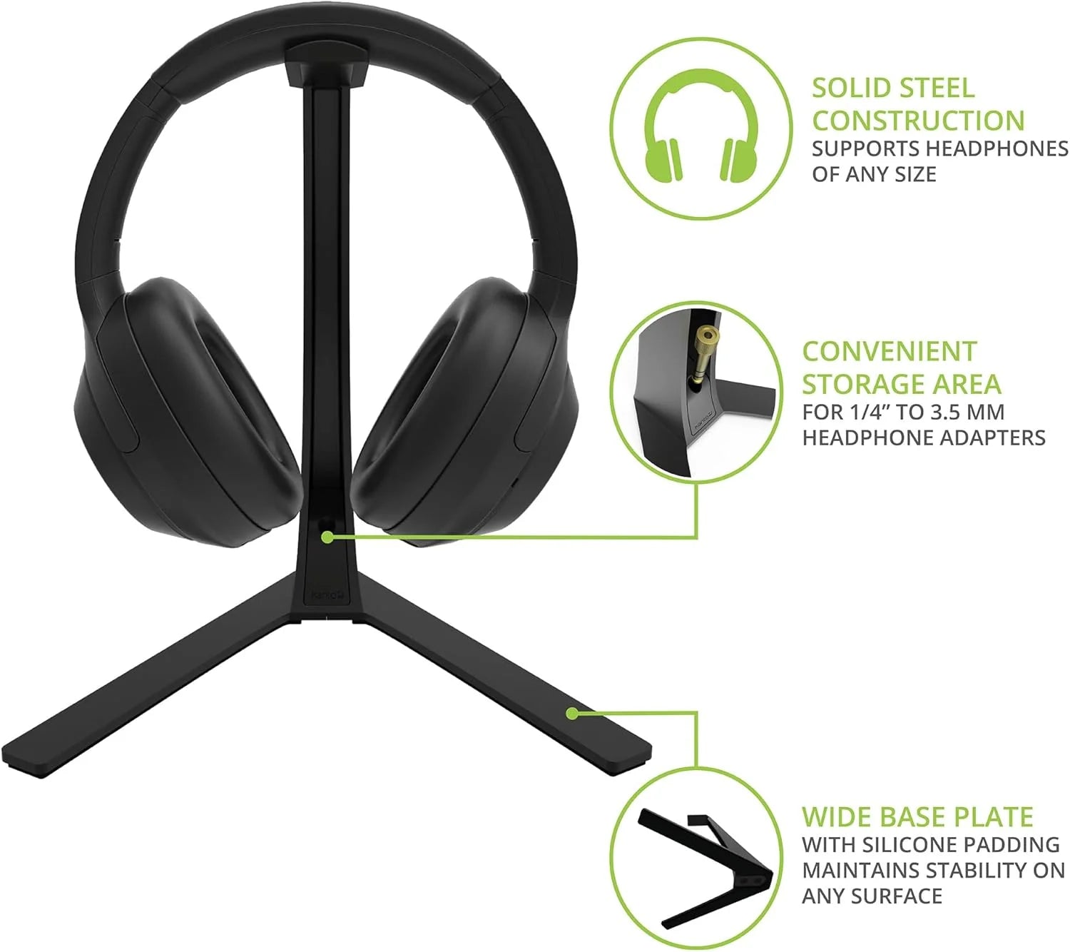 Kanto H3 Universal Desktop Headset Stand with Silicone Padding and Adapter Holder