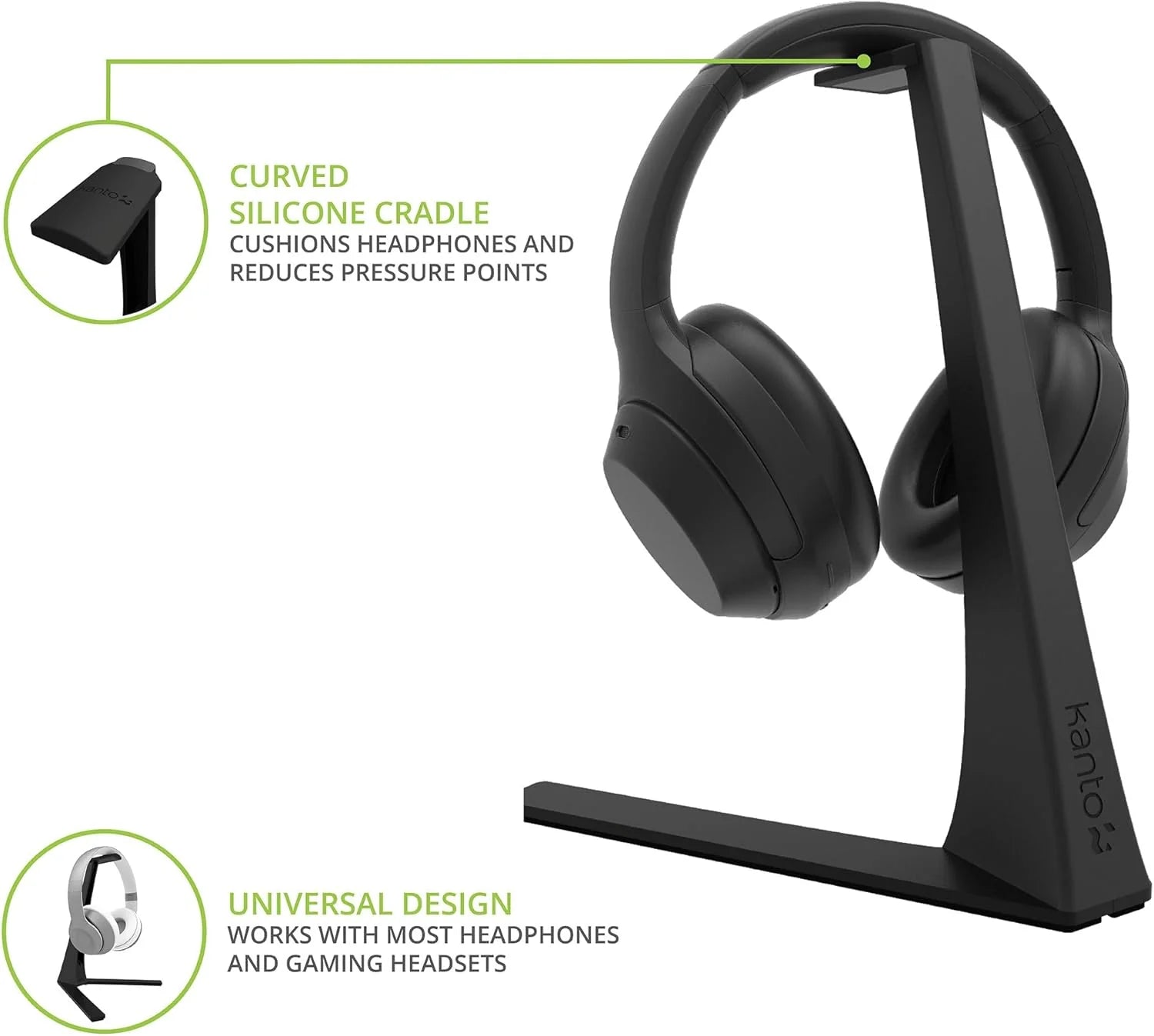 Kanto H3 Universal Desktop Headset Stand with Silicone Padding and Adapter Holder