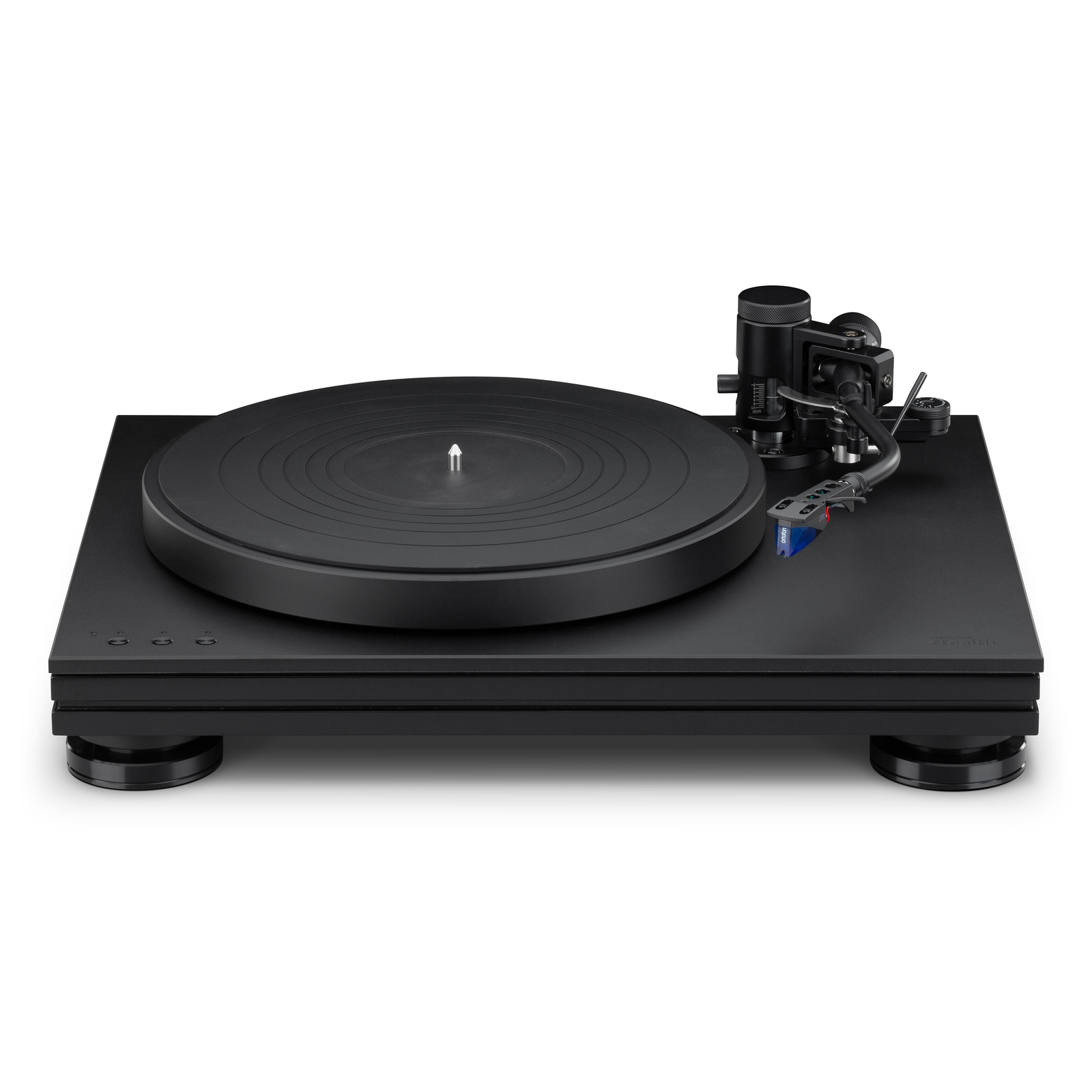 Product Highlights: 3-speed direct drive turntable with touch-activated speed controls Brushless, low-torque motor automatically stops running at the end of a record Heavy, multi-layer chassis and height-adjustable feet attenuate external vibrations S-shaped tonearm with VTA adjustment and detachable headshell Factory-mounted, precision-aligned Ortofon 2M Blue cartridge