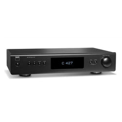 Front view of NAD C 427 AM/FM Tuner displaying its sleek design with a four-line graphic display and station preset buttons -  Shop now at Vinyl Sound Best Audio Store in Buffalo, New York, USA